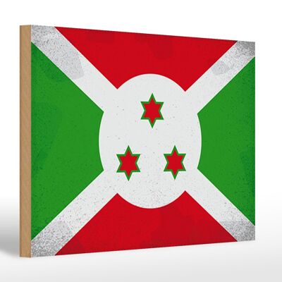 Panneau en bois drapeau Burundi 30x20cm Drapeau du Burundi Vintage