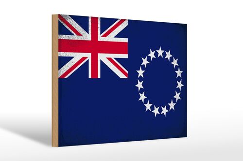 Holzschild Flagge Cookinseln 30x20cm Cook Islands Vintage