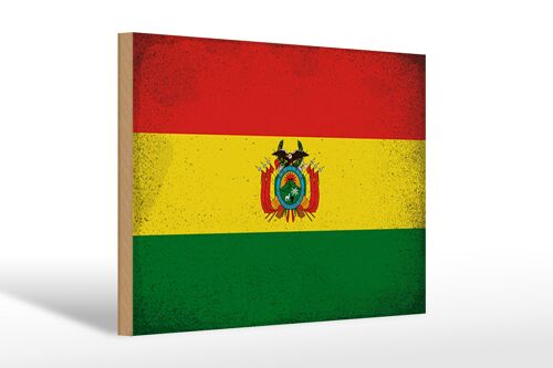 Holzschild Flagge Bolivien 30x20cm Flag of Bolivia Vintage