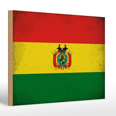 Holzschild Flagge Bolivien 30x20cm Flag of Bolivia Vintage