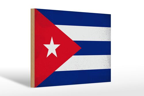 Holzschild Flagge Kuba 30x20cm Flag of Cuba Vintage