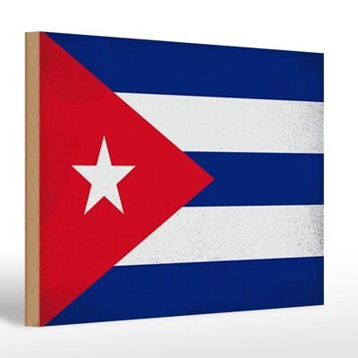 Letrero de madera bandera Cuba 30x20cm Bandera de Cuba Vintage
