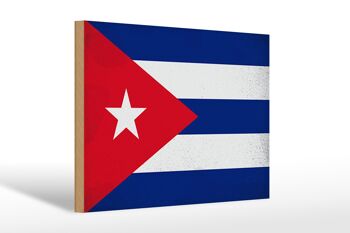 Panneau en bois drapeau Cuba 30x20cm Drapeau de Cuba Vintage 1