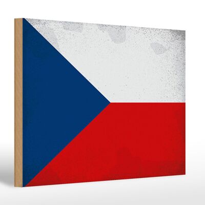 Letrero de madera bandera República Checa 30x20cm República Checa Vintage