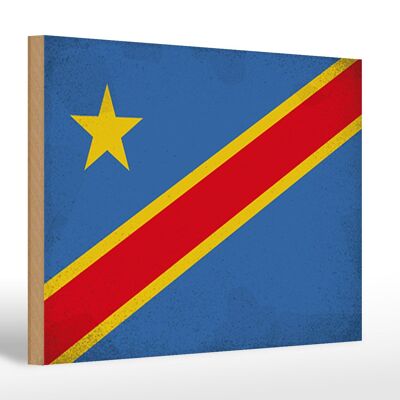 Holzschild Flagge DR Kongo 30x20cm Flag Congo Vintage