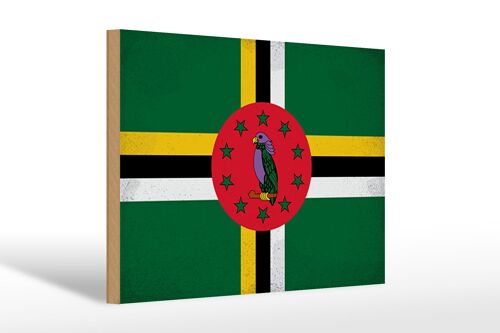 Holzschild Flagge Dominica 30x20cm Flag of Dominica Vintage