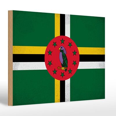 Holzschild Flagge Dominica 30x20cm Flag of Dominica Vintage