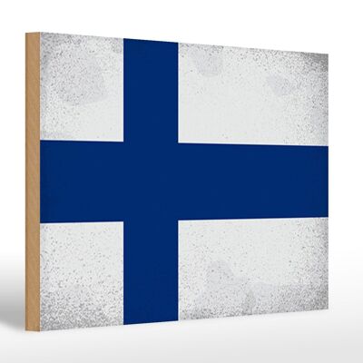 Cartello in legno bandiera Finlandia 30x20cm Bandiera della Finlandia Vintage