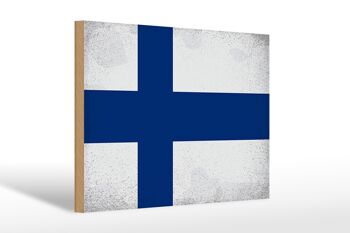 Panneau en bois drapeau Finlande 30x20cm Drapeau de Finlande Vintage 1