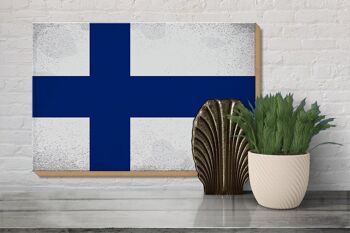 Panneau en bois drapeau Finlande 30x20cm Drapeau de Finlande Vintage 3