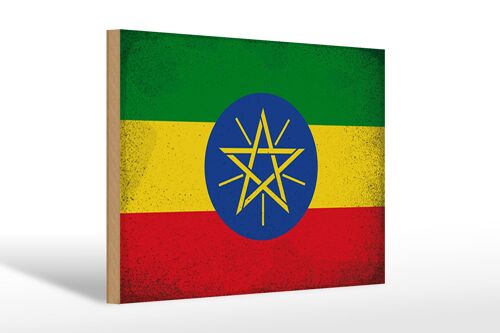 Holzschild Flagge Äthiopien 30x20cm Flag Ethiopia Vintage