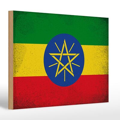 Holzschild Flagge Äthiopien 30x20cm Flag Ethiopia Vintage
