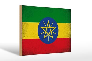 Panneau en bois drapeau Ethiopie 30x20cm Drapeau Ethiopie Vintage 1
