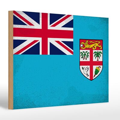 Holzschild Flagge Fidschi 30x20cm Flag of Fiji Vintage
