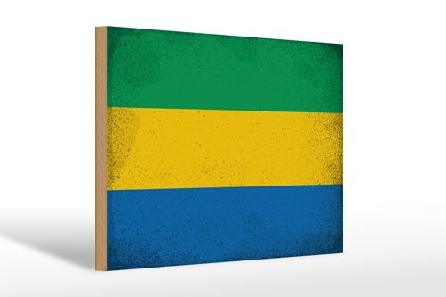 Holzschild Flagge Gabun 30x20cm Flag of Gabon Vintage