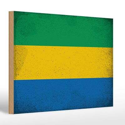 Holzschild Flagge Gabun 30x20cm Flag of Gabon Vintage