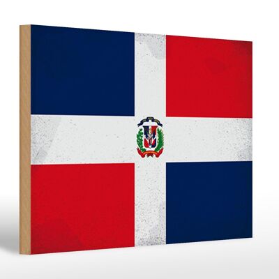 Letrero de madera bandera República Dominicana 30x20cm vintage