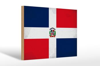 Panneau en bois drapeau République Dominicaine 30x20cm vintage 1