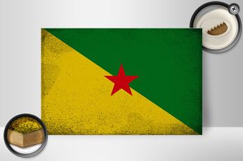 Panneau en bois drapeau Guyane Française 30x20cm Drapeau Vintage 2