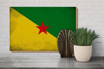 Panneau en bois drapeau Guyane Française 30x20cm Drapeau Vintage 3