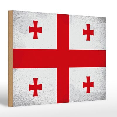 Holzschild Flagge Georgien 30x20cm Flag of Georgia Vintage