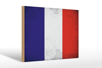 Panneau en bois drapeau France 30x20cm Drapeau France Vintage 1