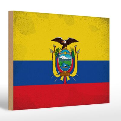 Holzschild Flagge Ecuador 30x20cm Flag of Ecuador Vintage