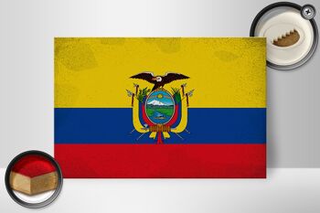 Panneau en bois drapeau Équateur 30x20cm Drapeau de l'Équateur Vintage 2