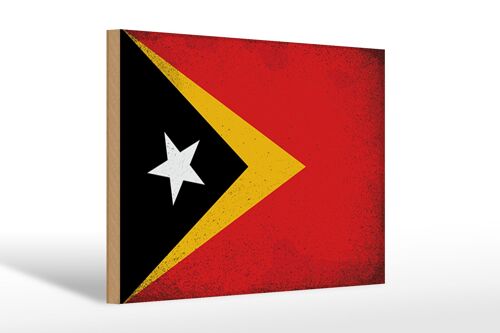 Holzschild Flagge Osttimor 30x20cm Flag East Timor Vintage