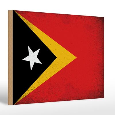 Holzschild Flagge Osttimor 30x20cm Flag East Timor Vintage