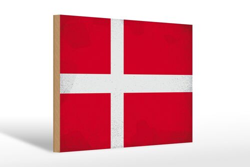 Holzschild Flagge Dänemark 30x20cm Flag of Denmark Vintage