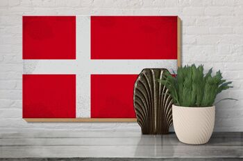 Panneau en bois drapeau Danemark 30x20cm Drapeau du Danemark Vintage 3