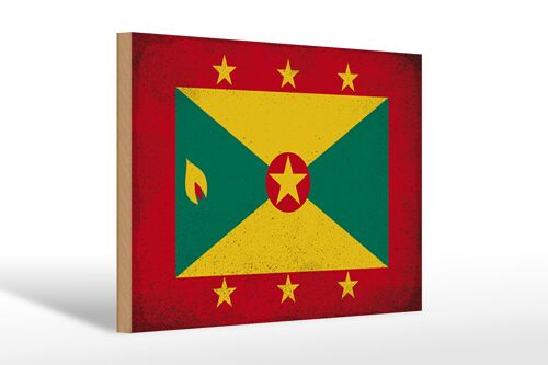 Holzschild Flagge Grenada 30x20cm Flag of Grenada Vintage