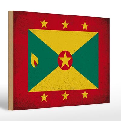 Holzschild Flagge Grenada 30x20cm Flag of Grenada Vintage