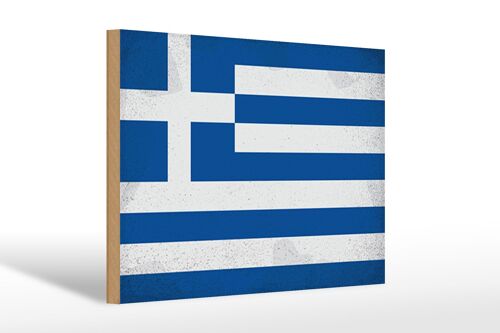 Holzschild Flagge Griechenland 30x20cm Flag Greece Vintage