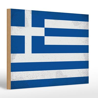 Letrero de madera bandera Grecia 30x20cm Bandera Grecia Vintage