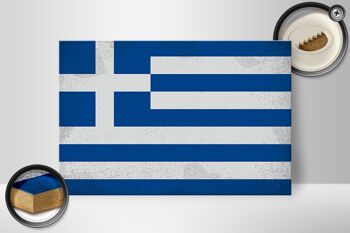 Panneau en bois drapeau Grèce 30x20cm Drapeau Grèce Vintage 2