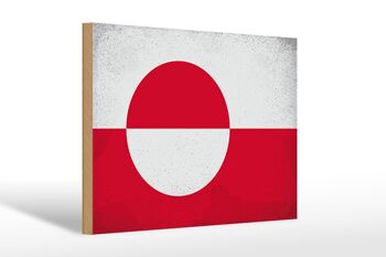 Panneau en bois drapeau Groenland 30x20cm Drapeau Groenland Vintage 1