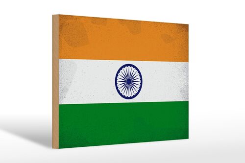 Holzschild Flagge Indien 30x20cm Flag of India Vintage