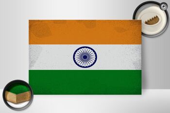 Panneau en bois drapeau Inde 30x20cm Drapeau de l'Inde Vintage 2