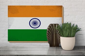 Panneau en bois drapeau Inde 30x20cm Drapeau de l'Inde Vintage 3