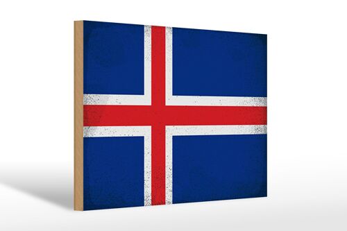 Holzschild Flagge Island 30x20cm Flag of Iceland Vintage