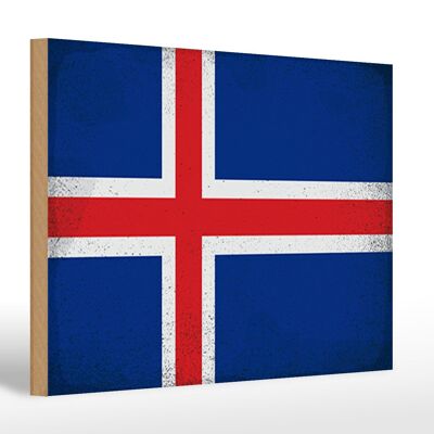 Holzschild Flagge Island 30x20cm Flag of Iceland Vintage