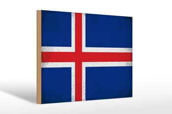 Panneau en bois drapeau Islande 30x20cm Drapeau de l'Islande Vintage 1
