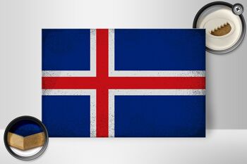 Panneau en bois drapeau Islande 30x20cm Drapeau de l'Islande Vintage 2