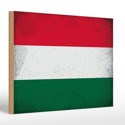 Holzschild Flagge Ungarn 30x20cm Flag of Hungary Vintage