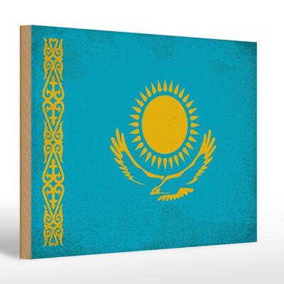 Holzschild Flagge Kasachstan 30x20cm Kazakhstan Vintage