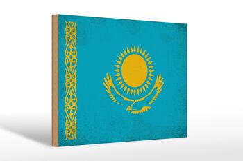 Panneau en bois drapeau Kazakhstan 30x20cm Kazakhstan vintage 1