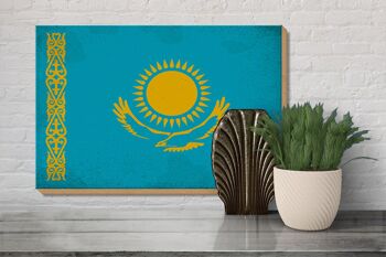 Panneau en bois drapeau Kazakhstan 30x20cm Kazakhstan vintage 3