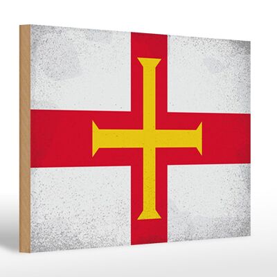 Cartello in legno bandiera Guernsey 30x20cm Bandiera Guernsey vintage